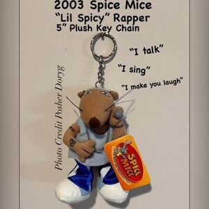 Vintage Spice Mice "Lil Spicy" 5" Plush Keychain - Brown & Blue